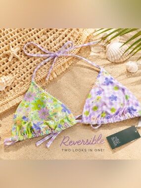 Wild Fable Reversible Floral Triangle Bikini Top NWT  Large